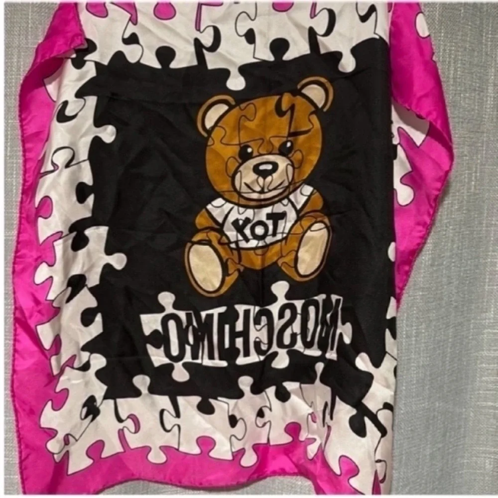 Moschino Bear Puzzle Scarf - Black, White, Pink